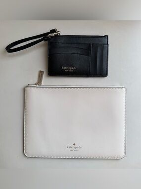 Kate Spade New York Cream Saffiano Leather Pouch & Black Wristlet Set